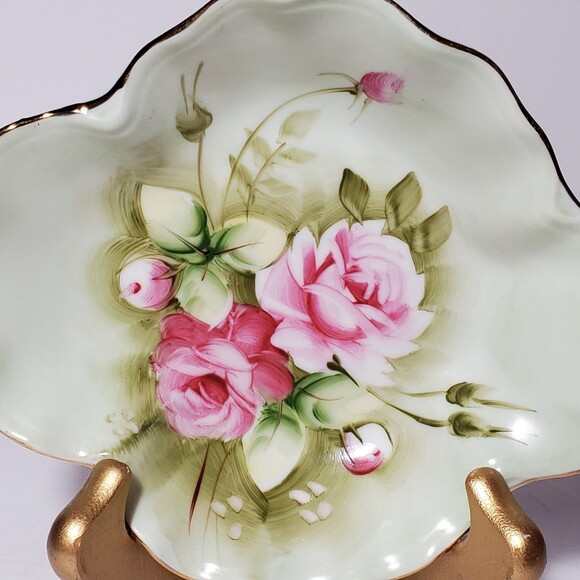 Lefton Candy / Nut Dish Green Heritage Pink Roses Vintage - Picture 5 of 7